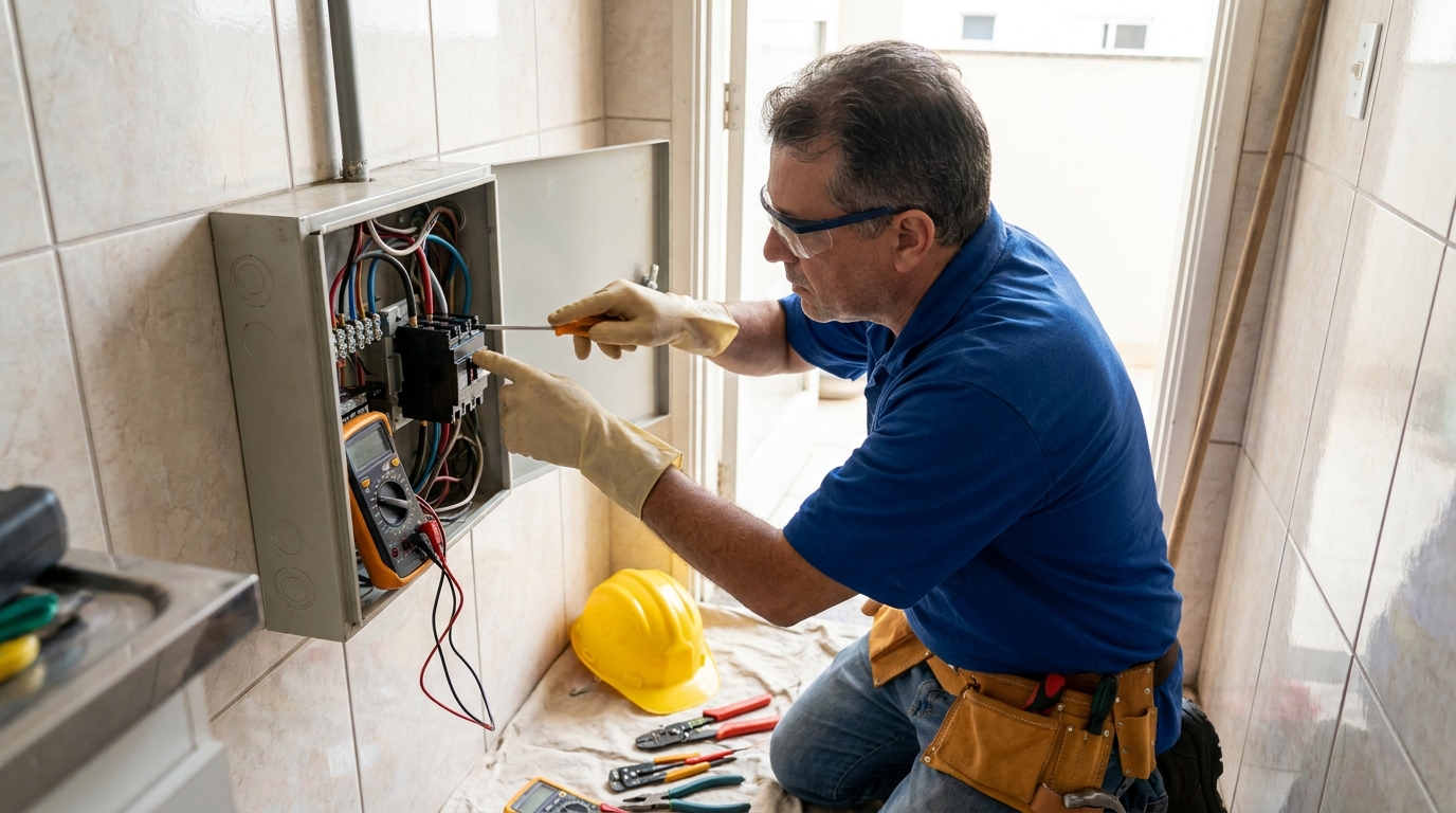 Eletricista instalando disjuntor em Ribeirão Preto‑SP
