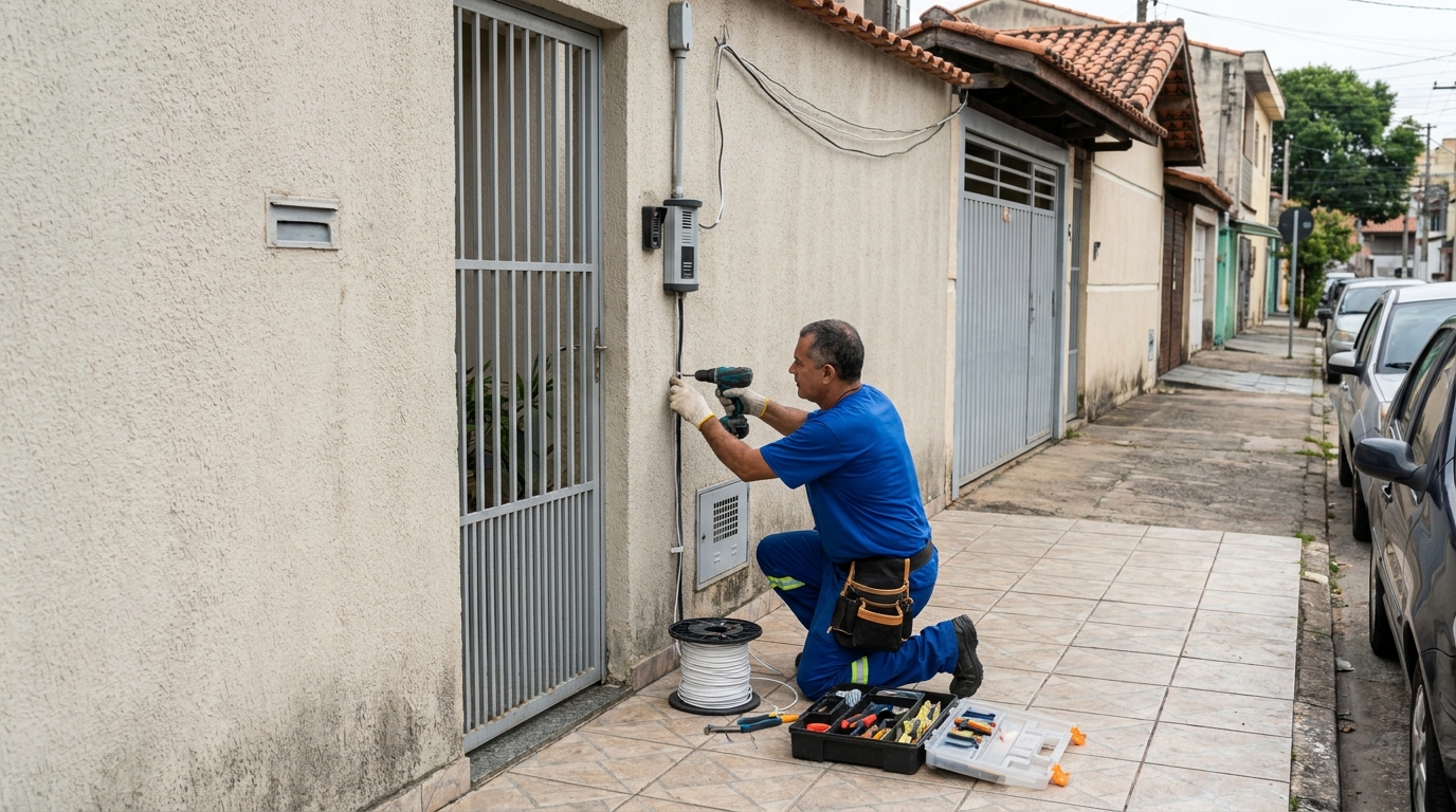 Eletricista instalando interfone em Ribeirão Preto‑SP