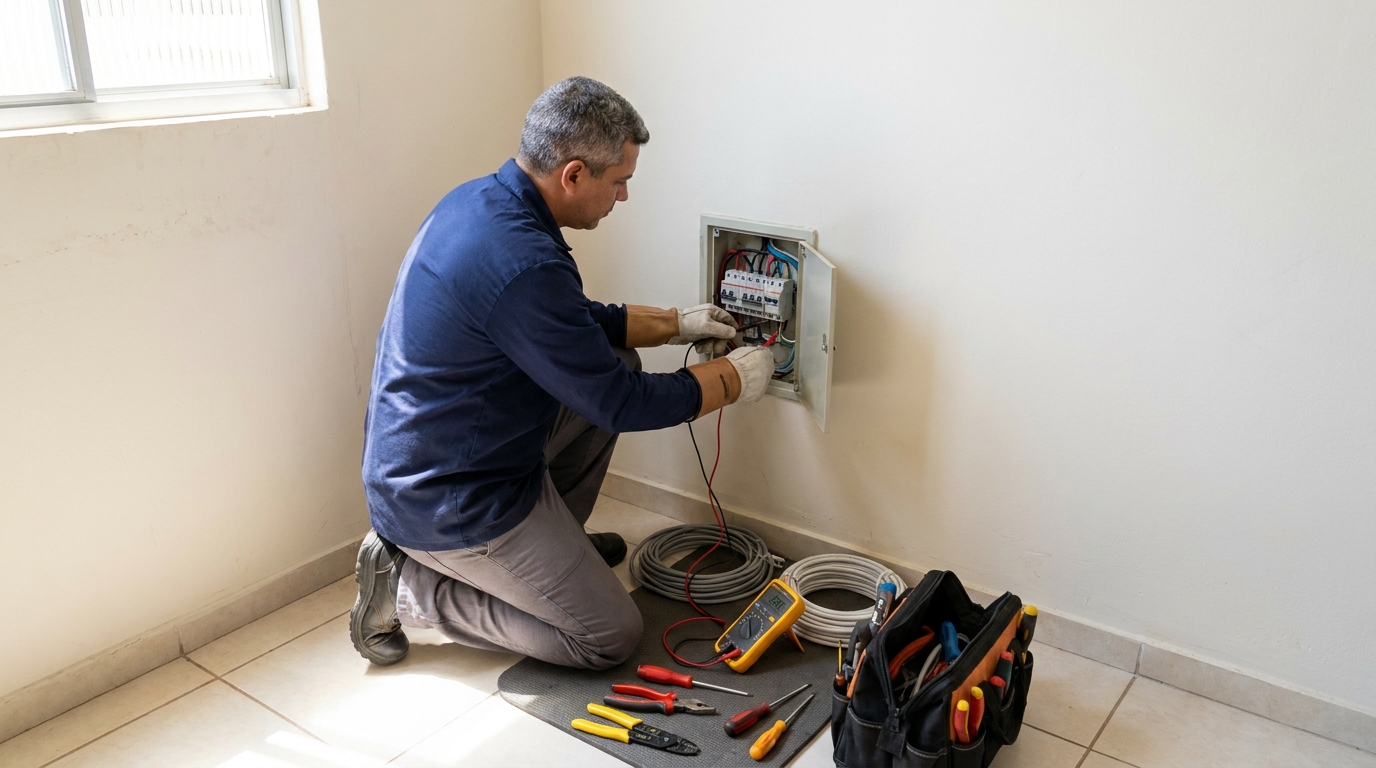 Eletricista realizando manutencao em Ribeirão Preto‑SP